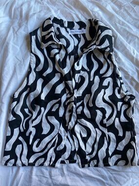 Faithfull the Brand Black & White Abstract Print Top